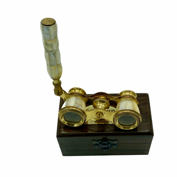 Mother of Pearl & Brass Opera Glasses in a Wood Box