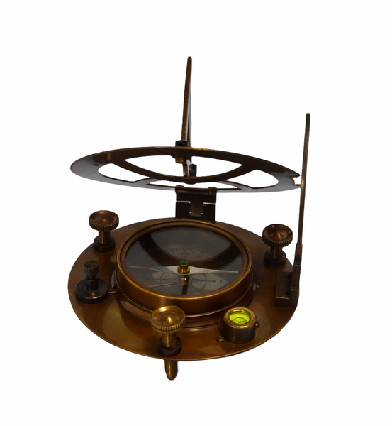 Big Bronze 4.5" Round Folding Sundial Compass in a wood box