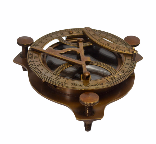 Medium 4" Bronze Folding Sundial Compass in a box