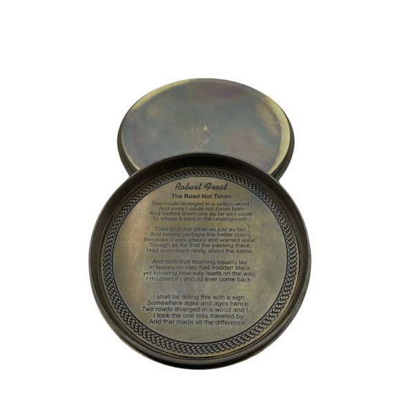 3" Large Black Poem Compass in a wood box