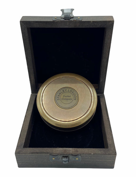 3" Large Bronze Poem Compass in a wood box