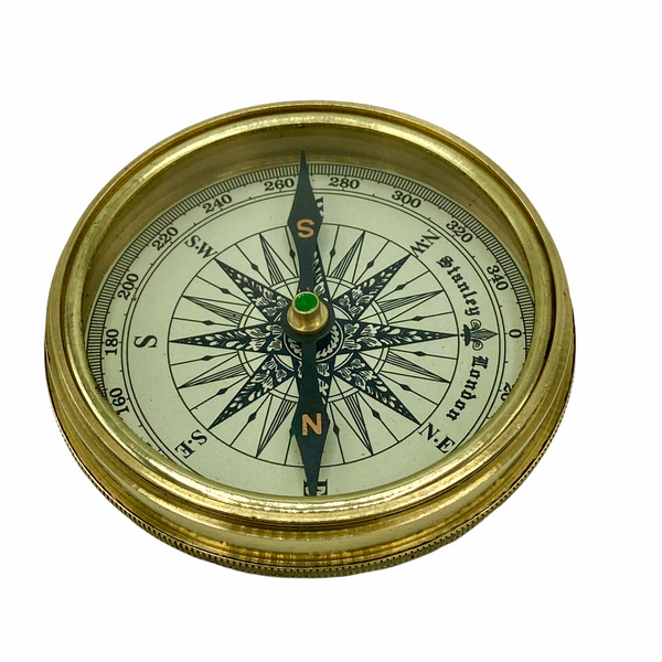 3" Large Brass Poem Compass in a wood box
