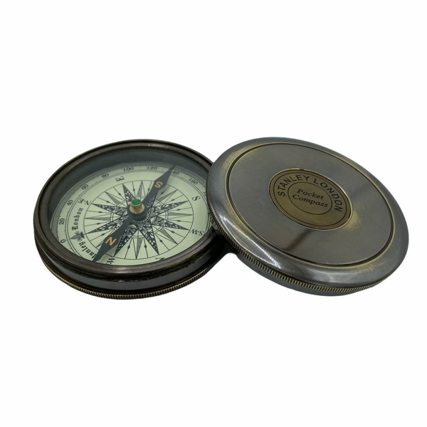 3" Large Black Poem Compass in a wood box