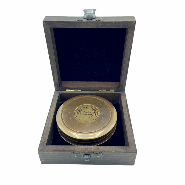 3" Large Bronze Poem Compass in a wood box