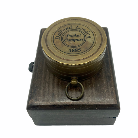 Bronze 2" Dolland Sundial Compass in a wood box