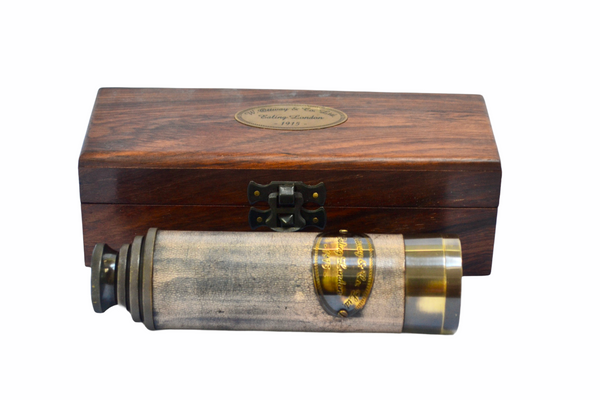 15.5" Grey leather Ottway 4 Draw Telescope in a wood box