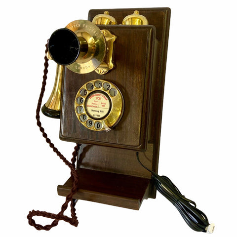 Brass 1930's Style Wooden  Wall Telephone with a Shelf