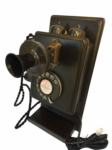 Bronze 1930's Style Wooden  Wall Telephone with a Shelf