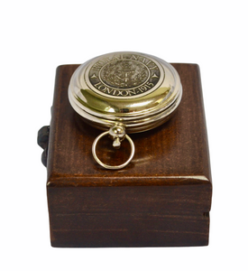 Chrome Royal Style 2" Pocket Compass in a wood box