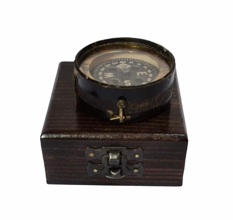 Antique 2nd World War Black 1944 British Forces Magnetic Training Compass in a wood box