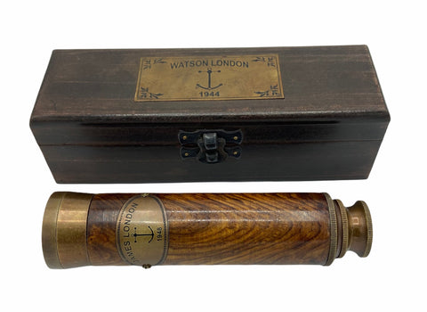13" Bronze and Wood James 2 Draw Telescope in a wood box