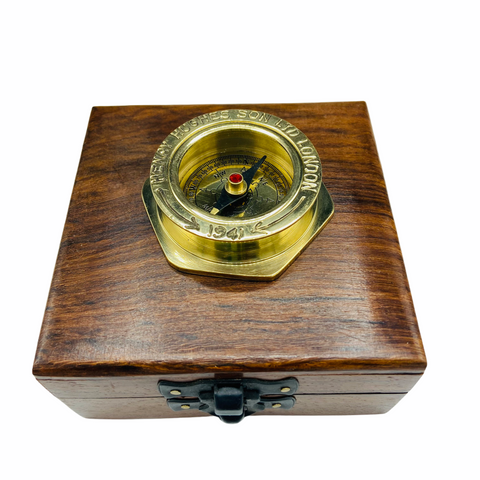 Brass 1.5" Small Navy Style  Compass in a wood box