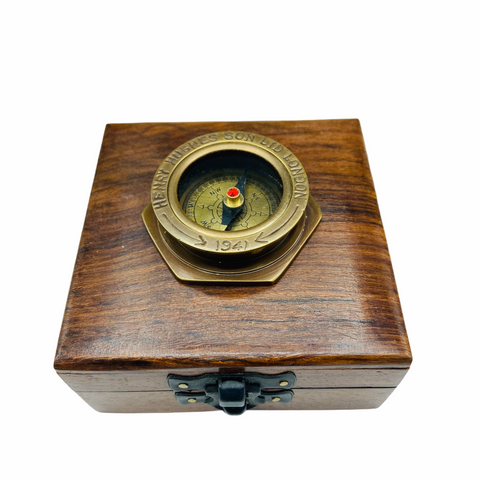 Bronze 1.5' Small Navy Style Compass in a wood box
