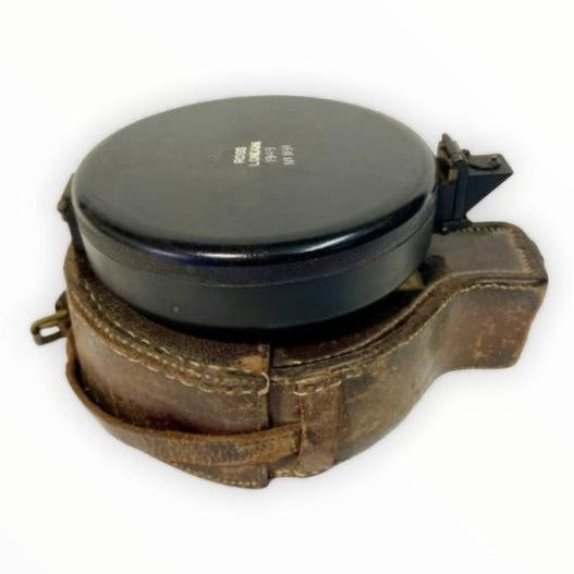 Antique Black 1949 British Army Surveying Prismatic Compass in the Original Leather Case