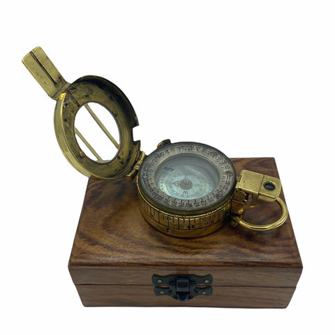 Original Antique 2nd World War Brass Army Officer’s 1944 T. G Co. London Prismatic Compass in a Wooden Box or Original Cloth Pouch