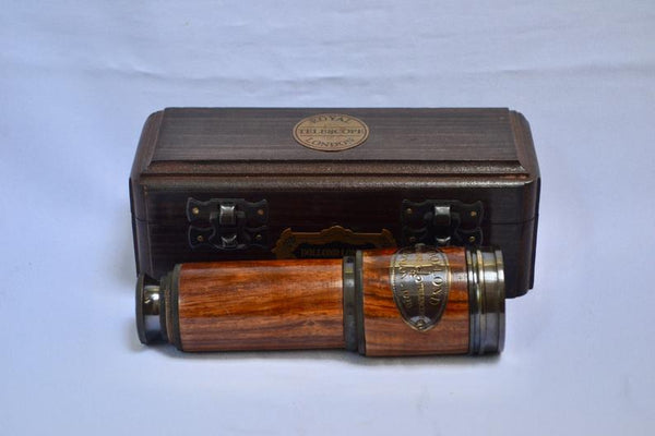 16" Black & Wood Dolland 4 Draw Telescope in a wood box