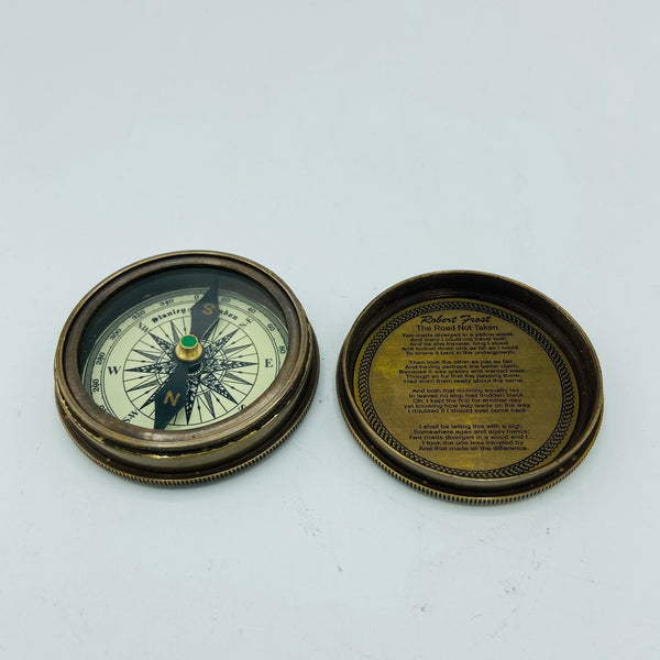 2.2" Small Bronze Poem Compass in a wood box